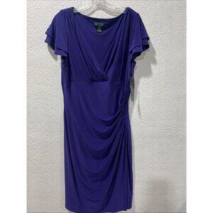 Lauren Ralph  Dress Womens 14 Purple Knee Length bodycon Stretch V Neck Party
